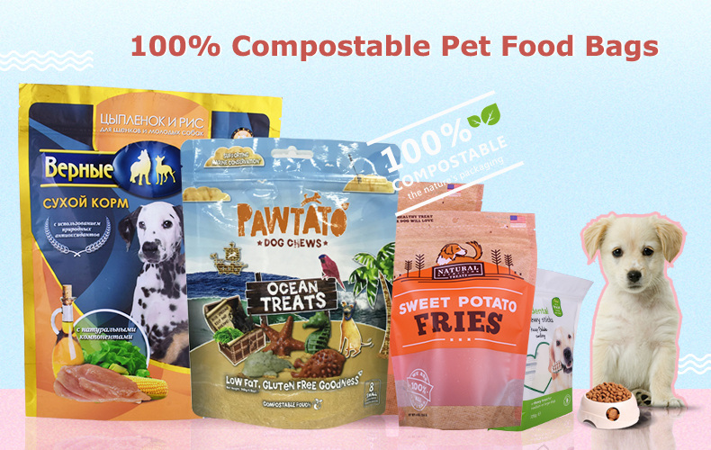 Full Color Side Gusset Biodegradable Bagsfor Animal Pet Cat Food