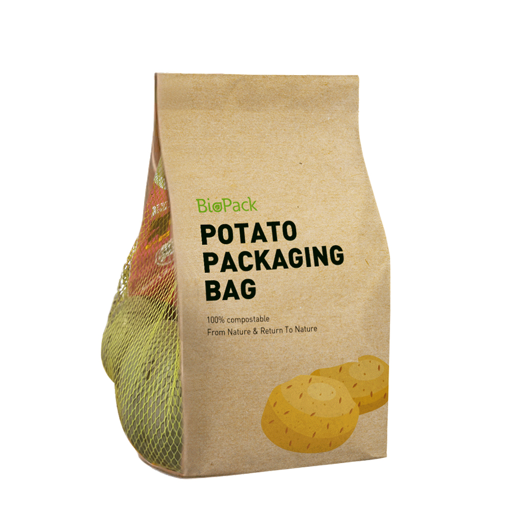 Wholesale Custom Printing Biodegradable Kraft Paper Side Mesh Vision Fresh Produce Bags