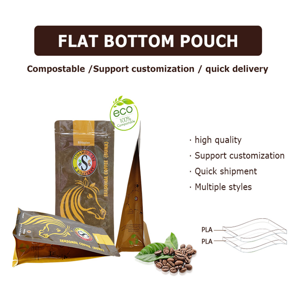 Bolsa de fondo plano compostable MST para granos de caf&eacute;