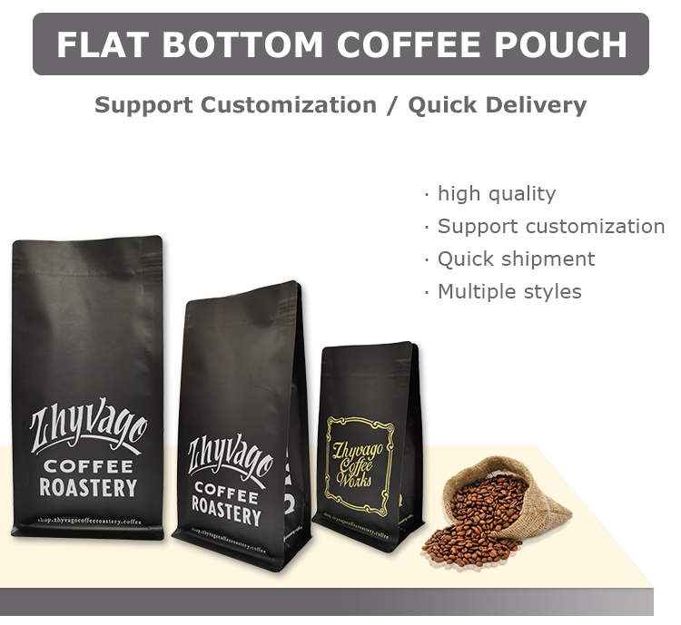 Kraft Paper Laminated Plastic Flat Bottom Coffee Pouch Matte Printing