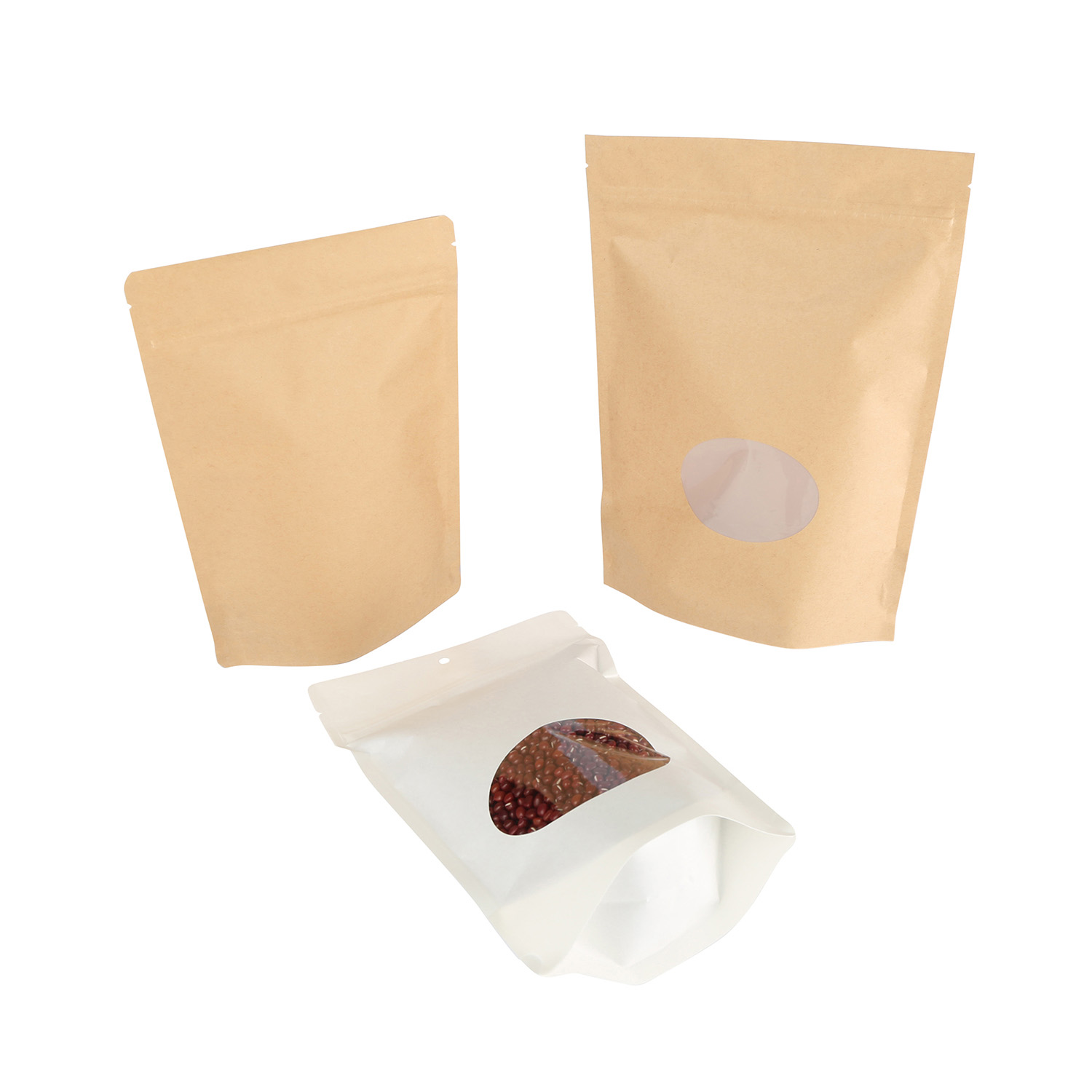 Heat Seal Zip Flat Bottom Custom Coffee Bean Bags Stock Compostable