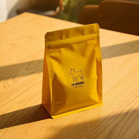 ถุงกาแฟรีไซเคิลสีเหลืองพร้อมวาล์ว