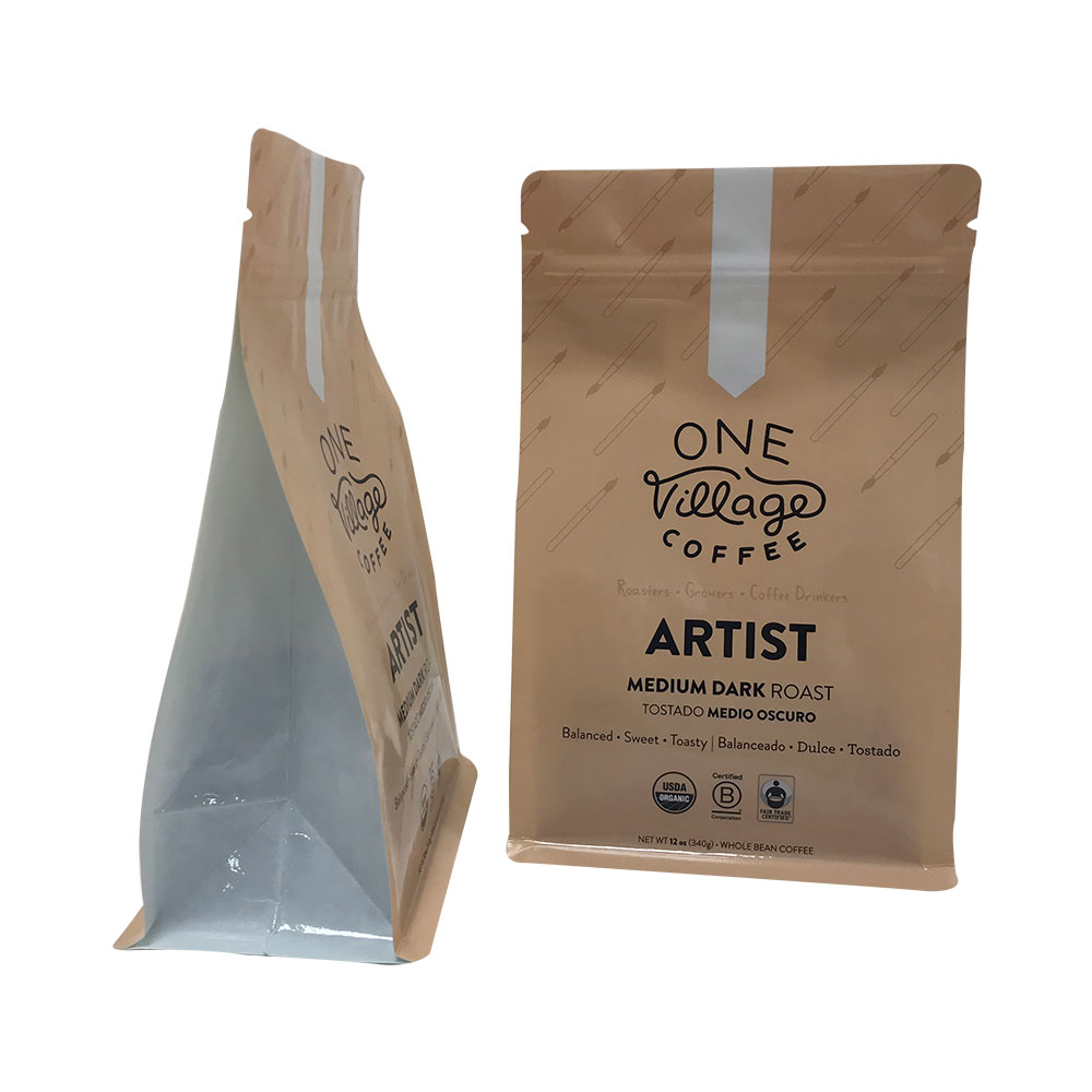 customized colors compostable Box Bottom Coffee Bag biodegradable pouch With Valve 