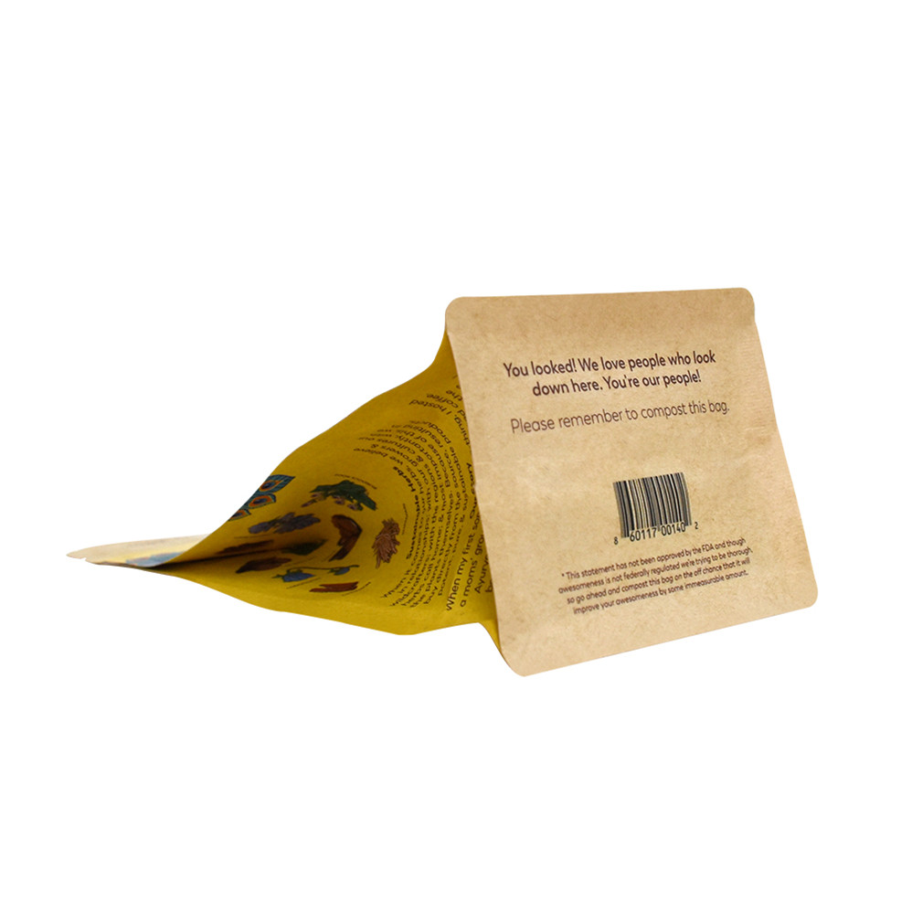 Food Grade Compostable High Barrier Seal Natural Kraft Square Bottom Tea Pack Coffee Bag