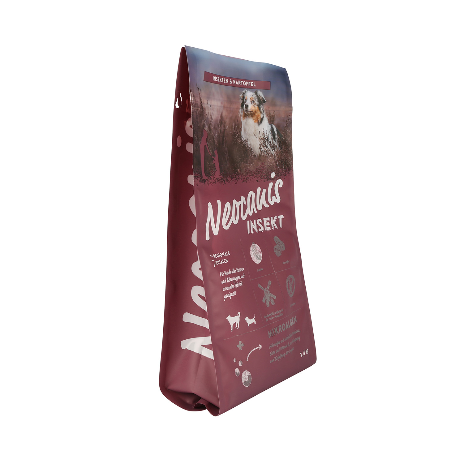 Large Capacity Customized Printing Recyclable Side Gusset Red Pouch for Pet Food Packaging with Pocket Zipper 