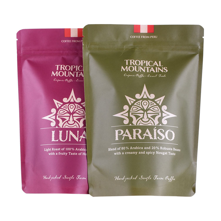 Biodegradable Coffee Beans Packaging Customized Kraft Paper Design