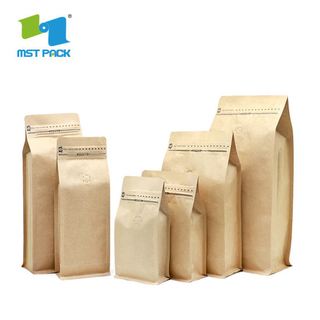 Wholesale Cheap Food Grade Biodegradable Block Bottom Kraft Paper 250g 500g 1000g 1kg Custom Compostable Coffee Bags with Valve Wholesale Packaging Bag